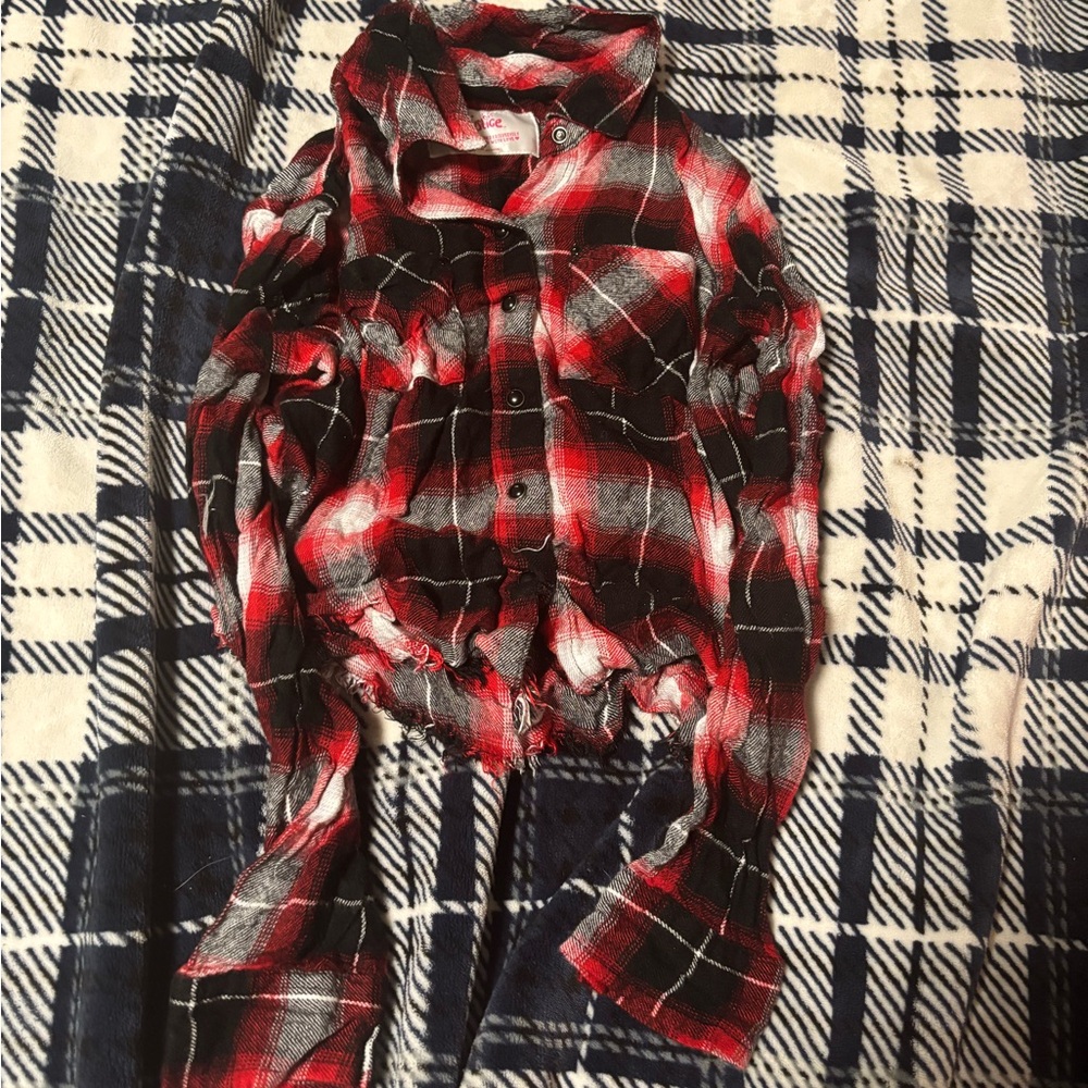Justice Red and Black Plaid Button Down Shirt